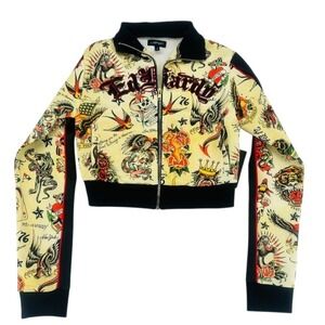 Ed Hardy Tattoo Print Cropped Zip Jacket Small NWT Y2K Baddie